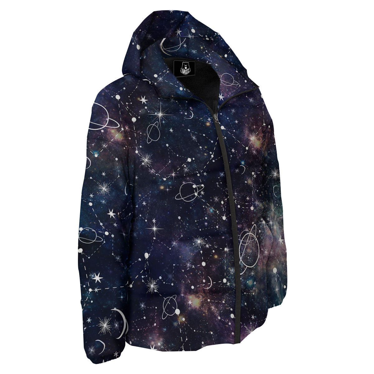 Space Constellation Galaxy Print Down Jacket-grizzshop