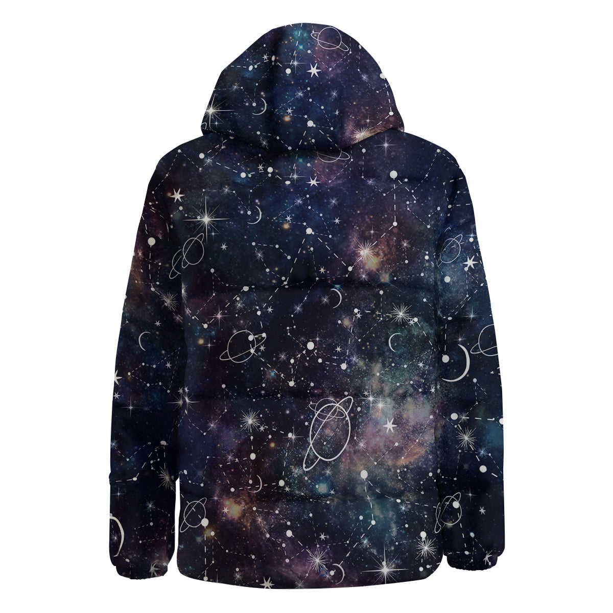 Space Constellation Galaxy Print Down Jacket-grizzshop