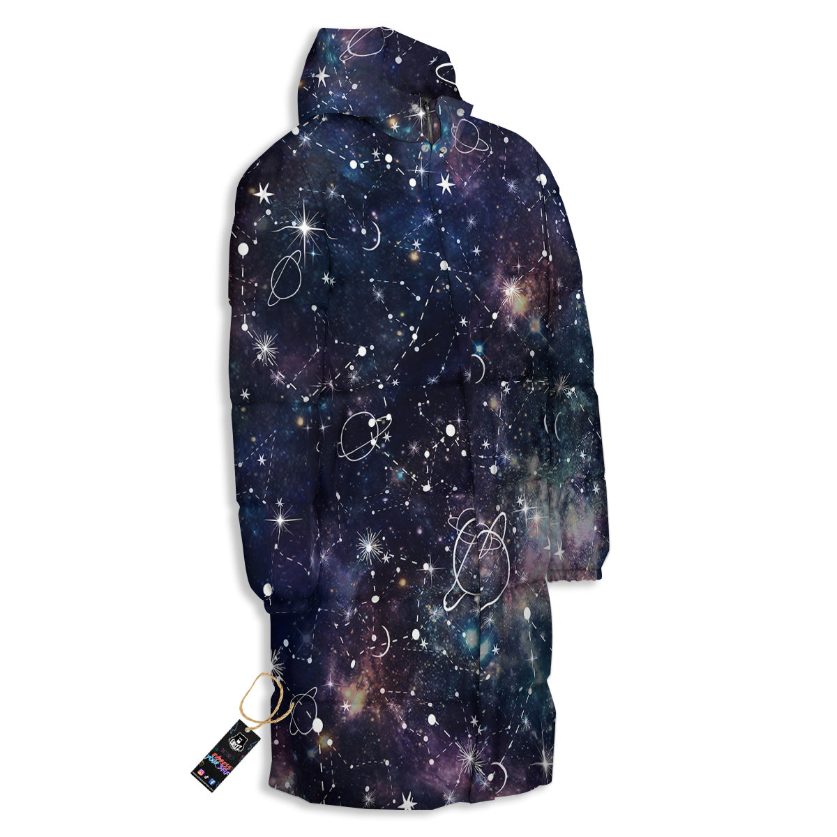 Space Constellation Galaxy Print Long Down Jacket-grizzshop