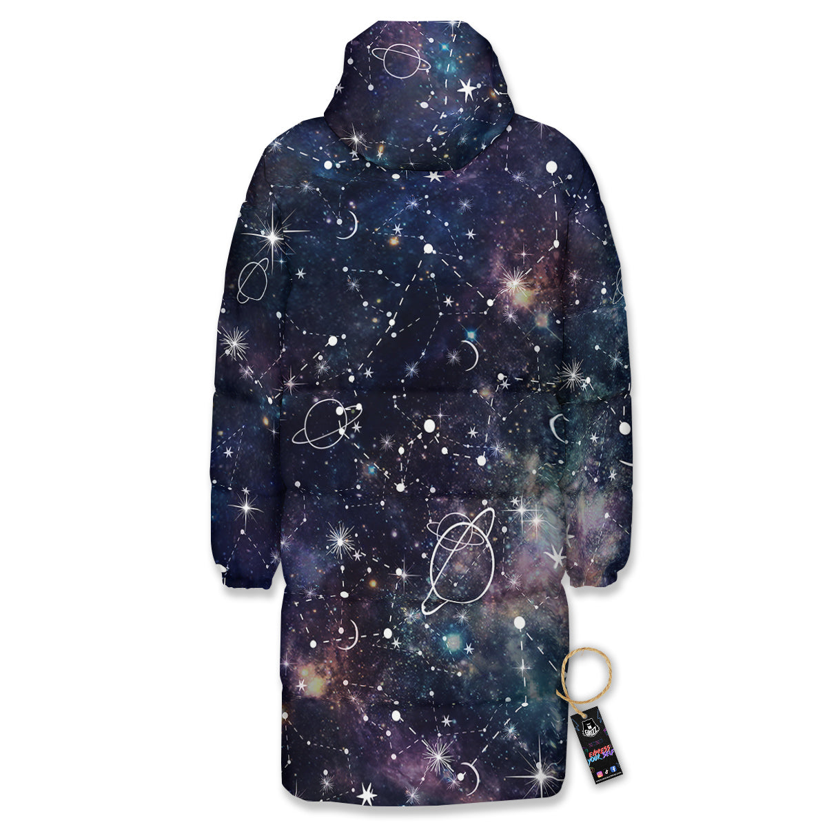 Space Constellation Galaxy Print Long Down Jacket-grizzshop