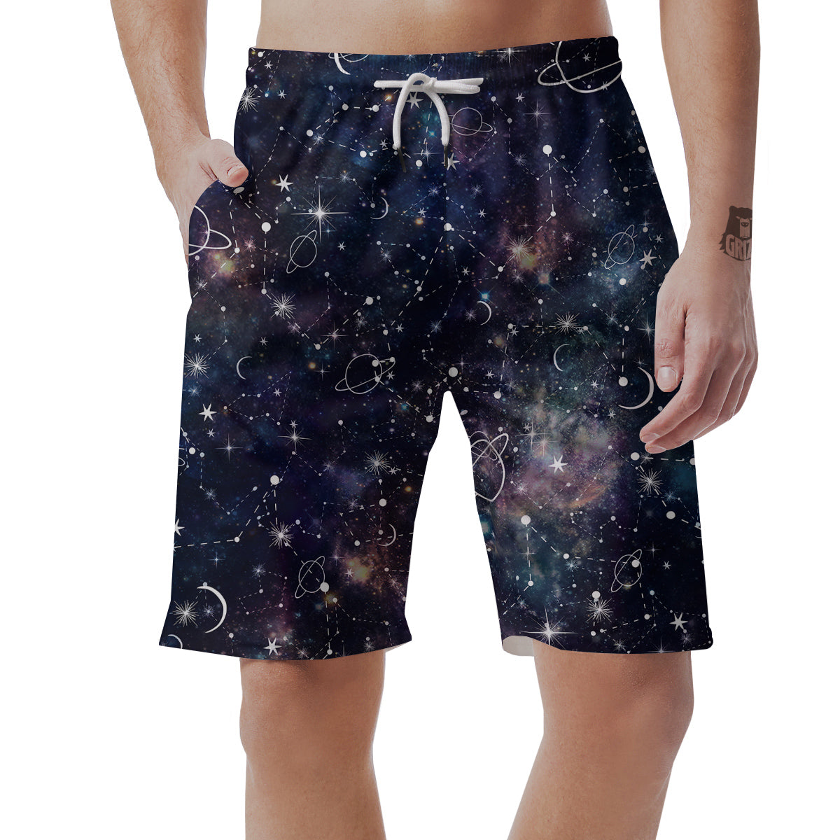 Space Constellation Galaxy Print Men's Shorts-grizzshop