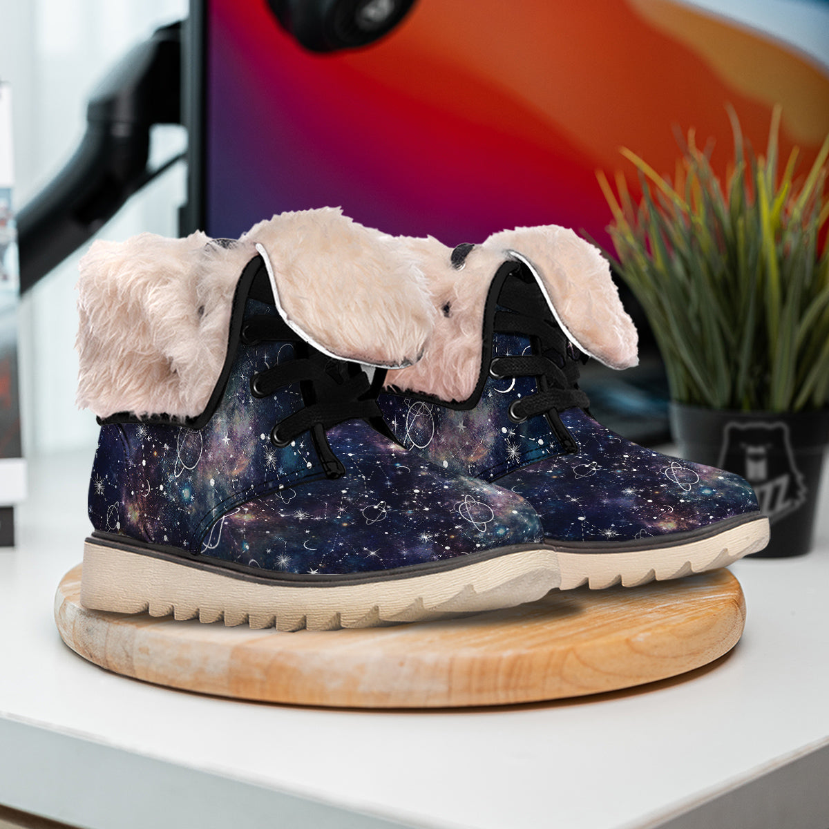 Space Constellation Galaxy Print Snow Boots-grizzshop