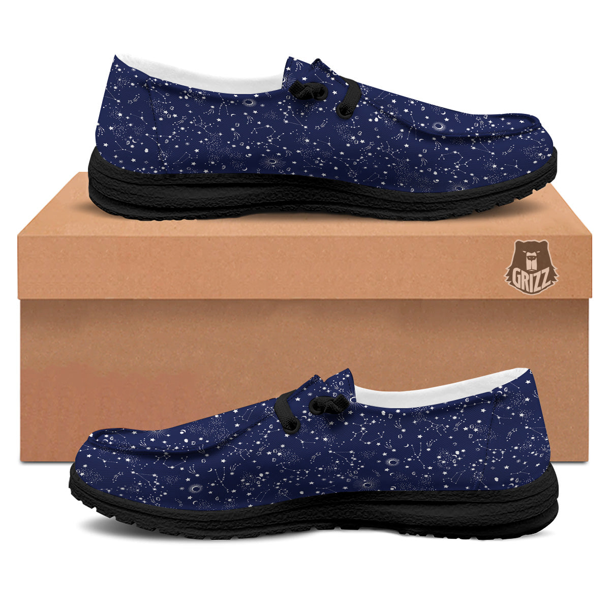 Space Constellation Print Pattern Black Loafers-grizzshop