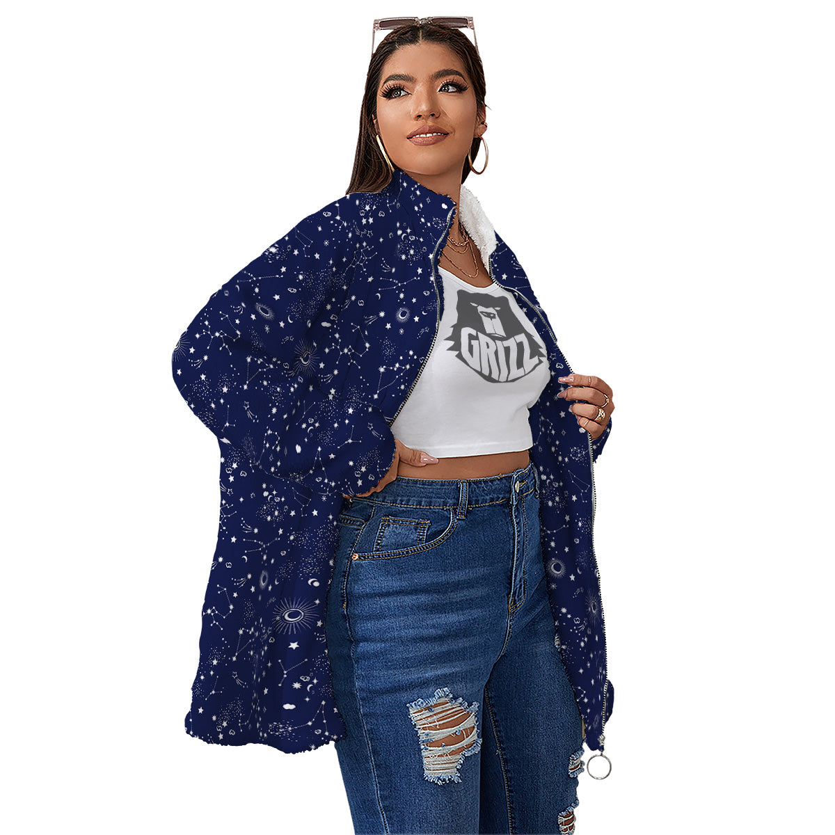 Space Constellation Print Pattern Women's Sherpa Jacket-grizzshop