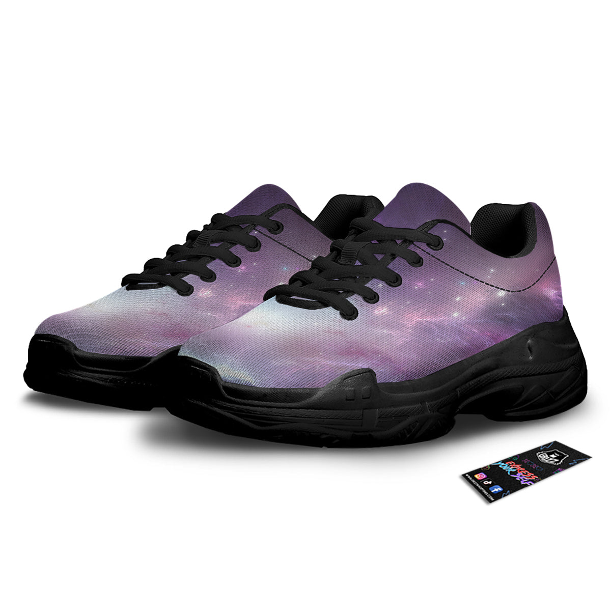 Space Cosmic Print Black Chunky Shoes-grizzshop
