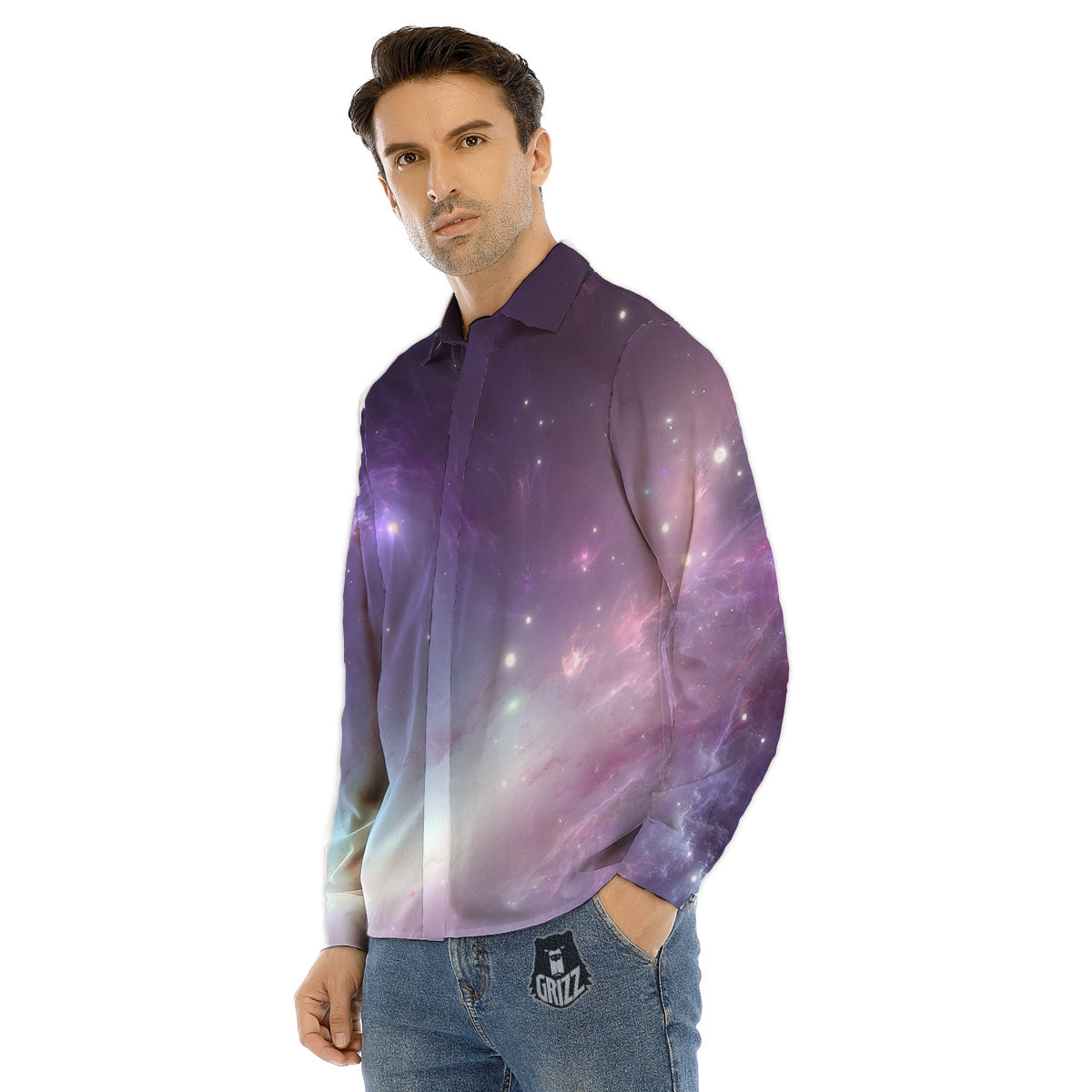 Space Cosmic Print Men's Dress Shirts-grizzshop