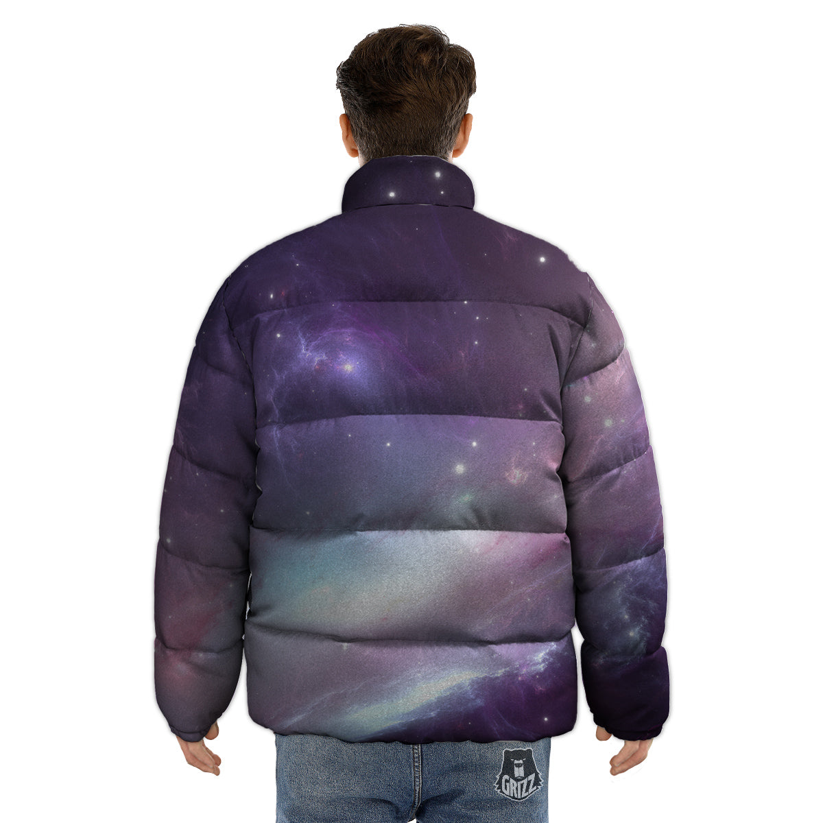 Space Cosmic Print Puffer Jacket-grizzshop