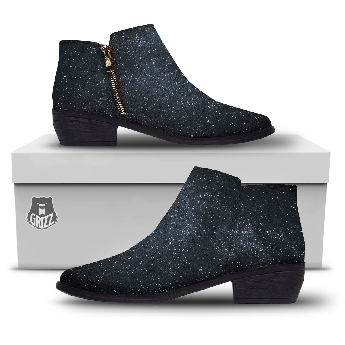 Space Dark Print Ankle Boots-grizzshop