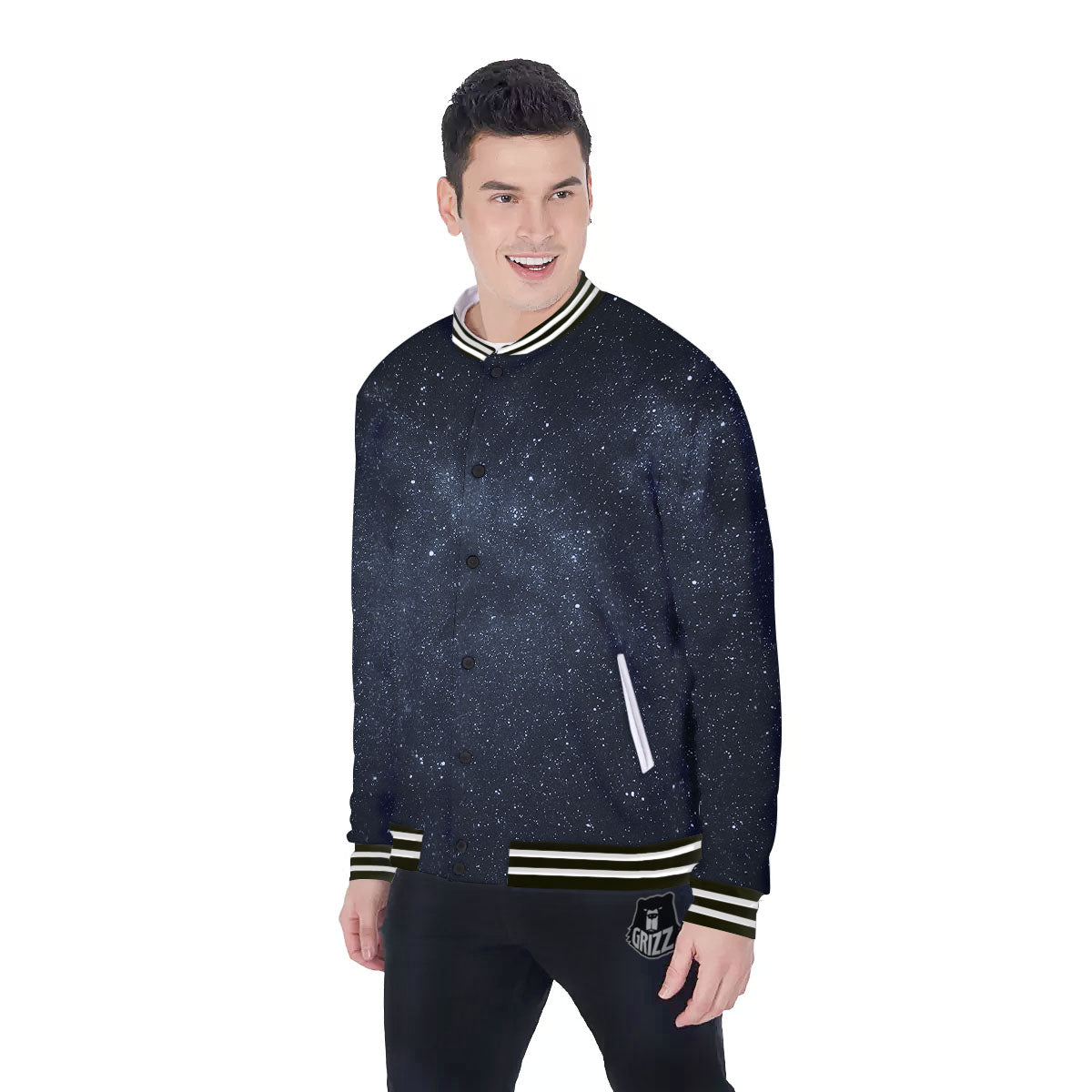 Space Dark Print Baseball Jacket-grizzshop