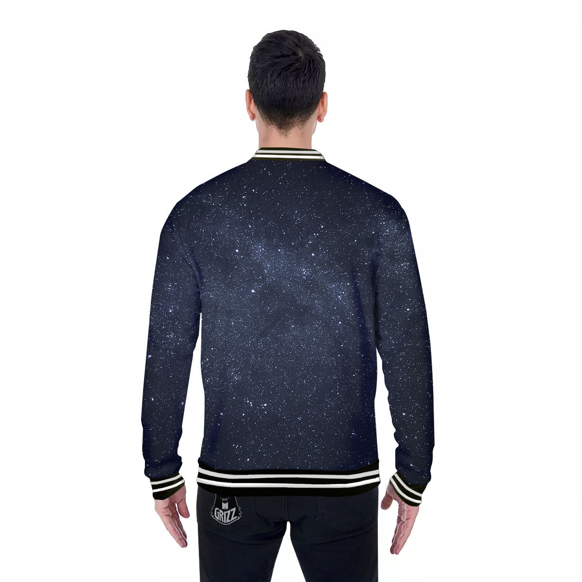 Space Dark Print Baseball Jacket-grizzshop