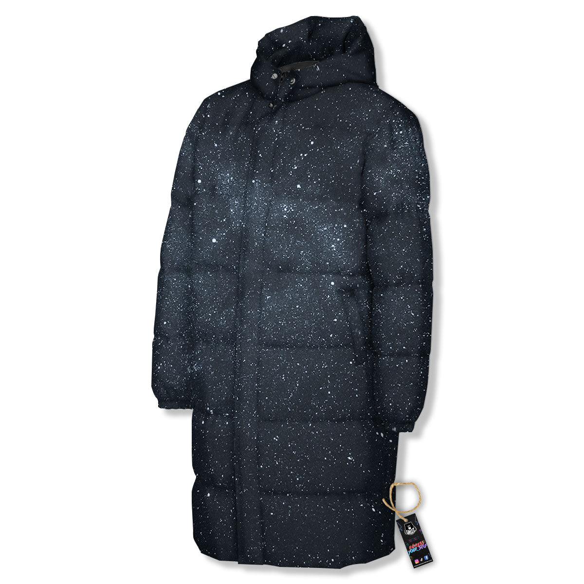 Space Dark Print Long Down Jacket-grizzshop