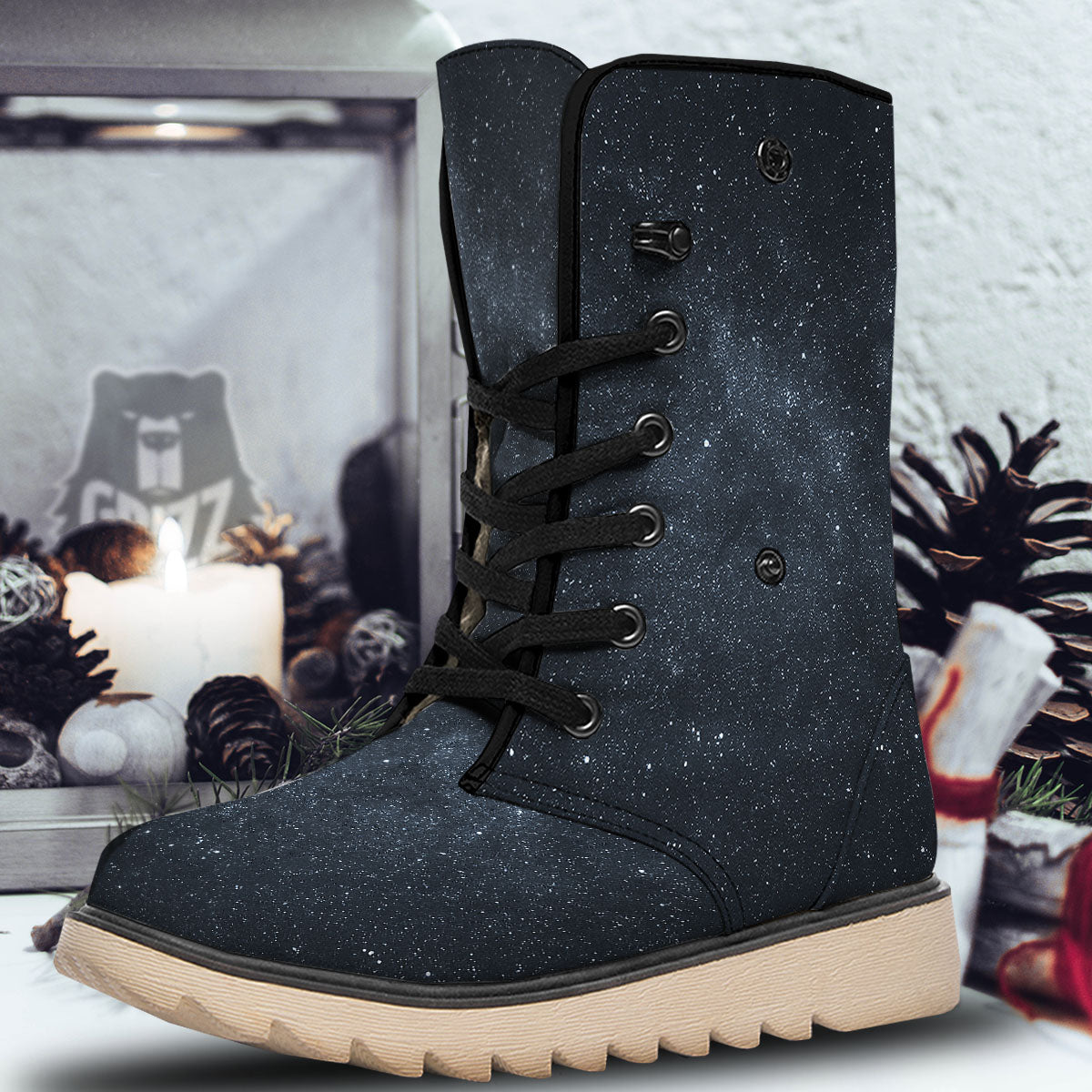Space Dark Print Snow Boots-grizzshop