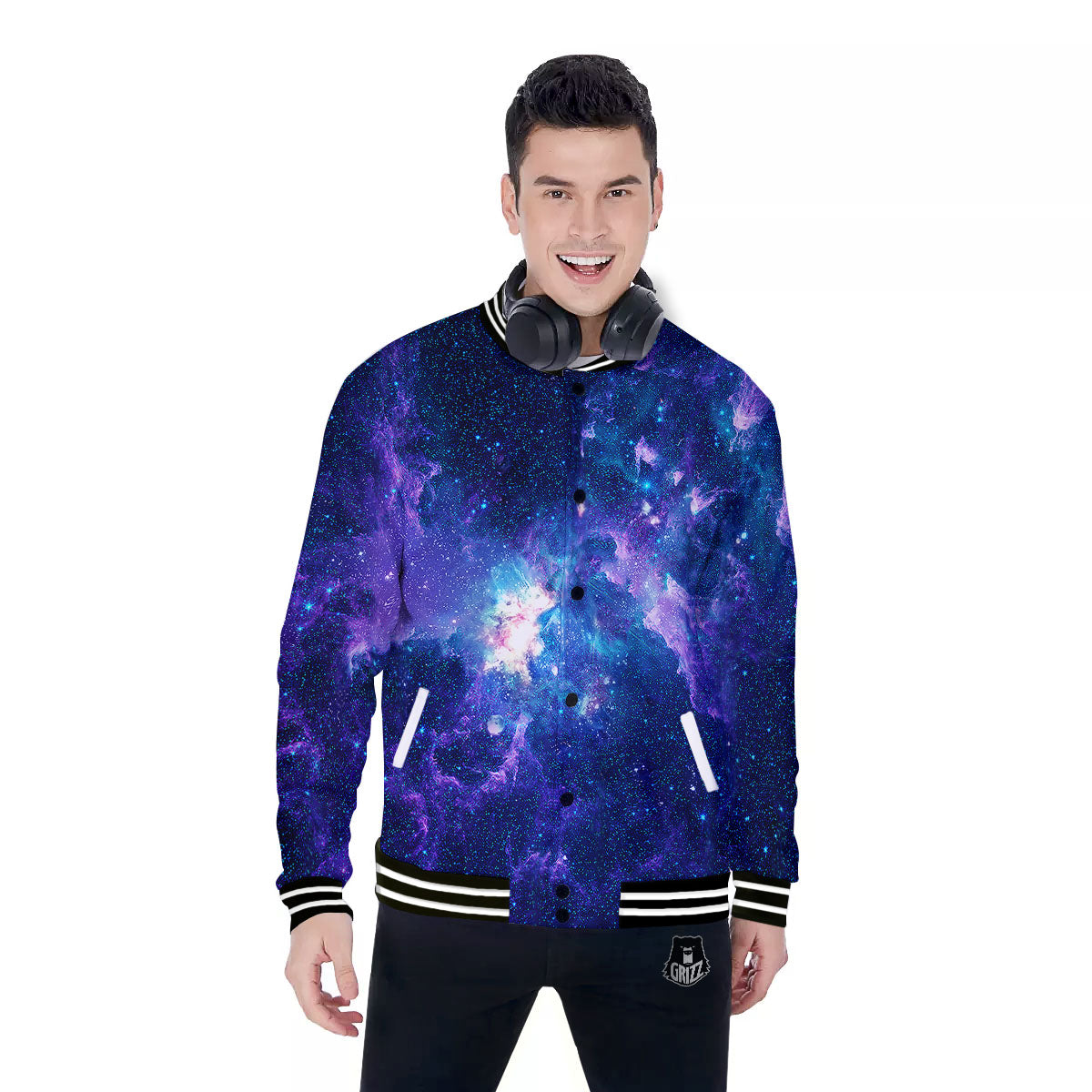 Space Deep Print Baseball Jacket-grizzshop