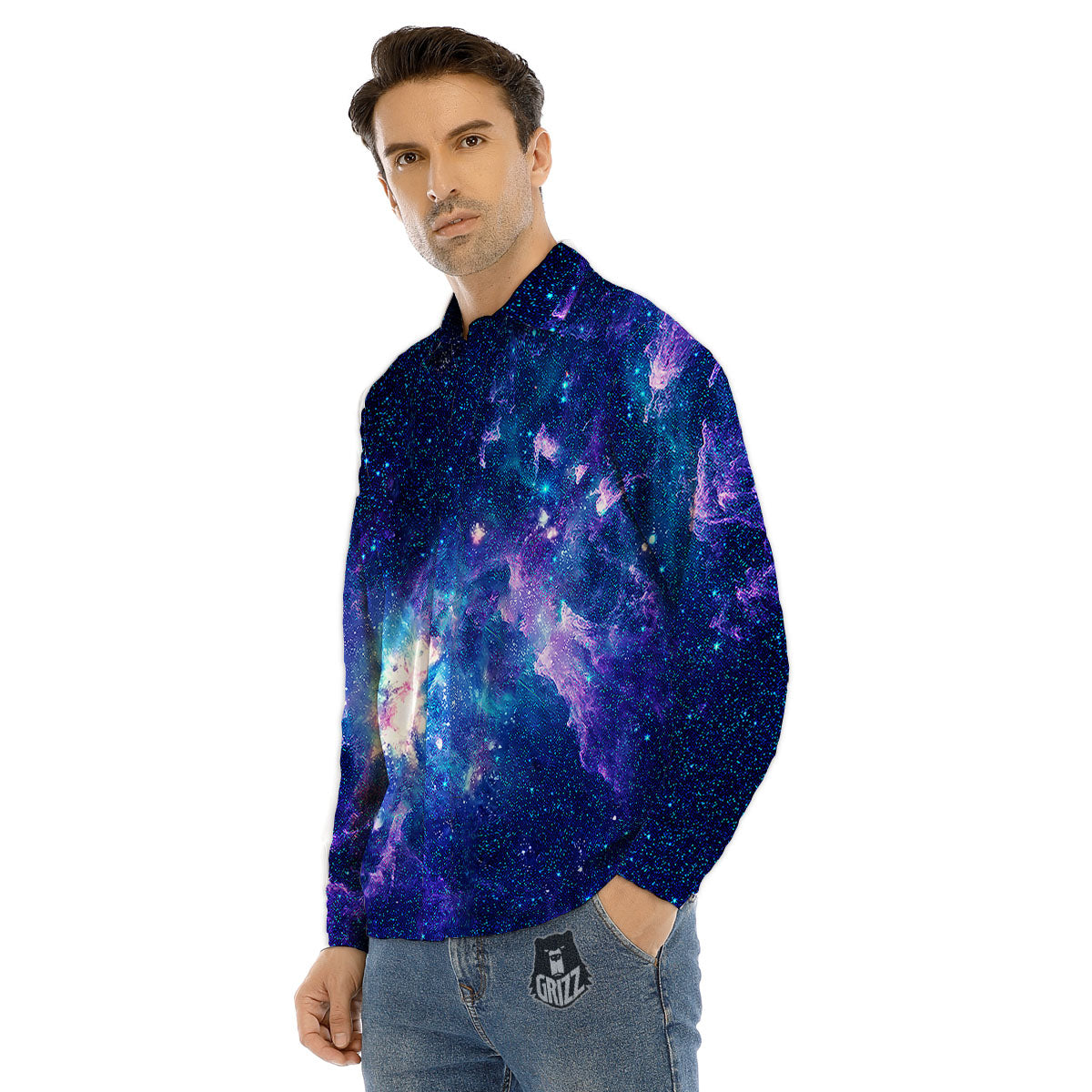 Space Deep Print Men's Dress Shirts-grizzshop
