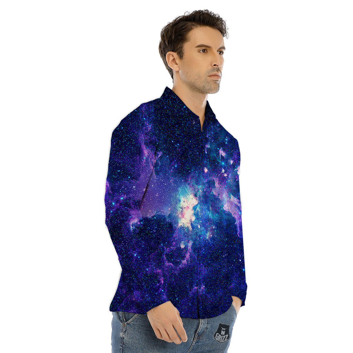 Space Deep Print Men's Dress Shirts-grizzshop