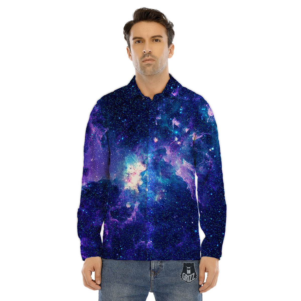 Space Deep Print Men's Dress Shirts-grizzshop