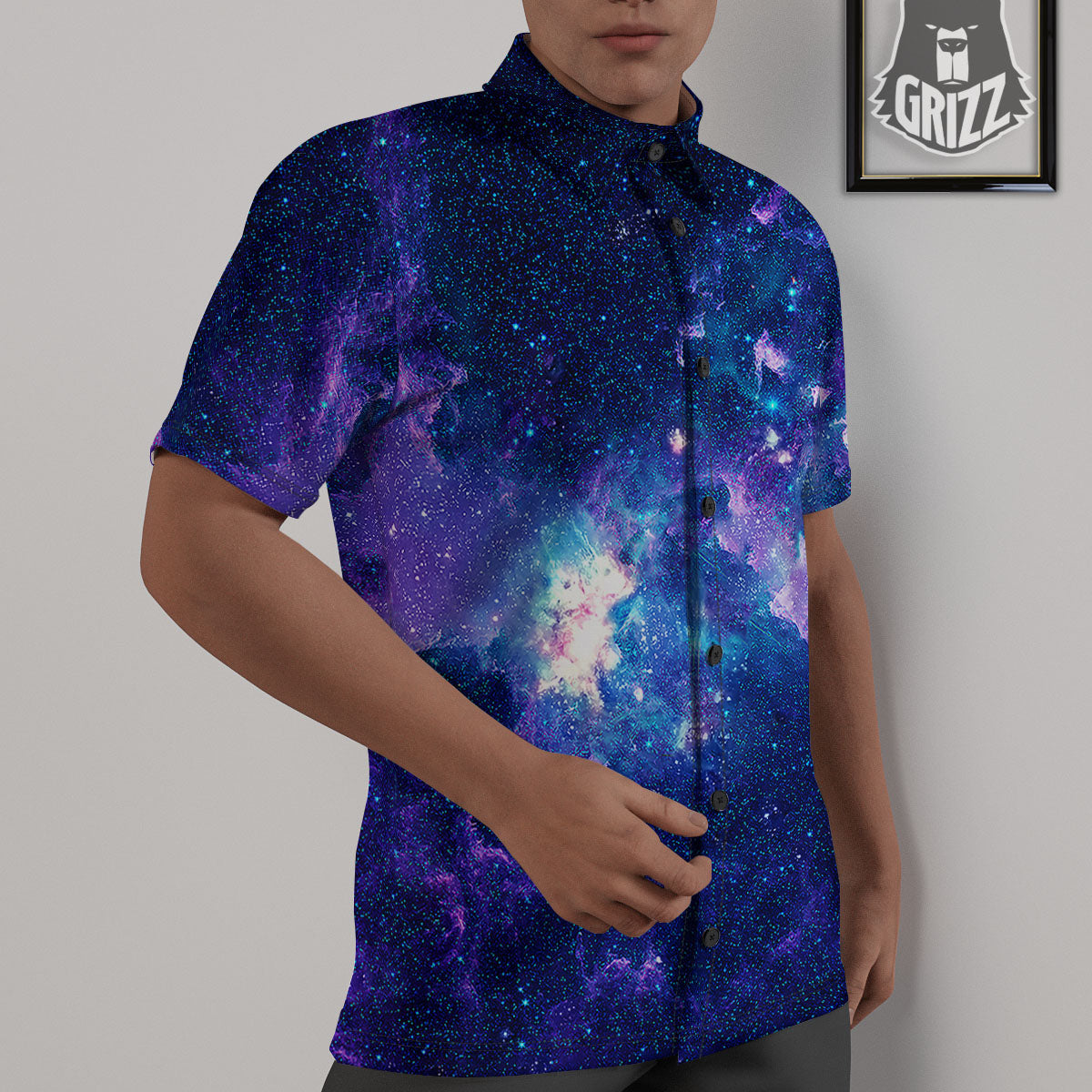 Space Deep Print Untucked Shirts-grizzshop
