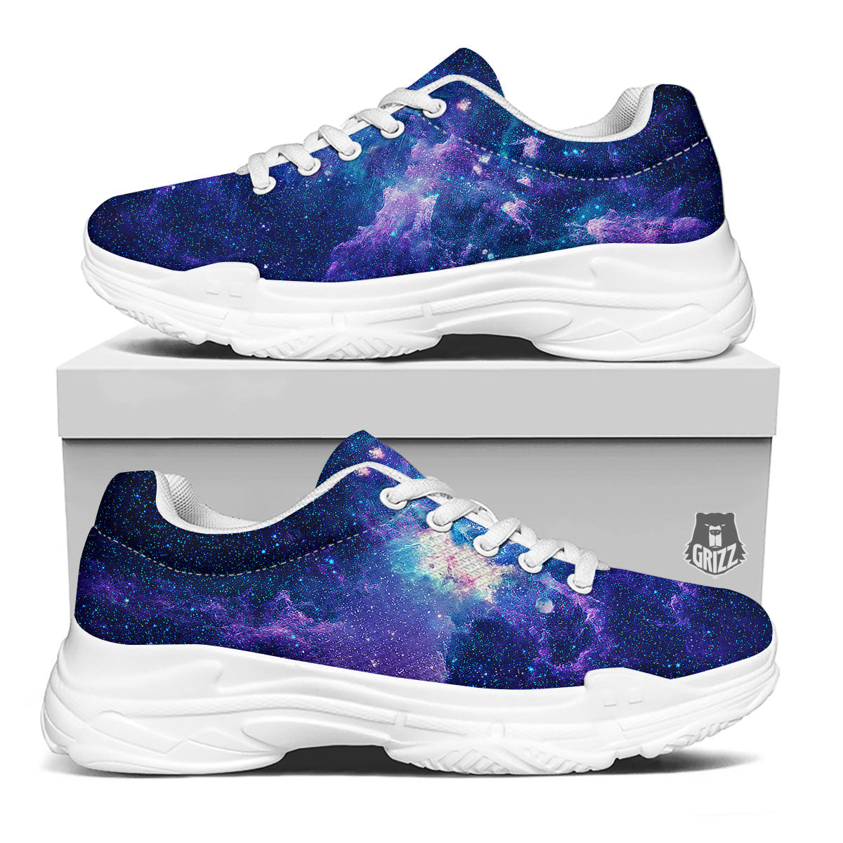 Space Deep Print White Chunky Shoes-grizzshop