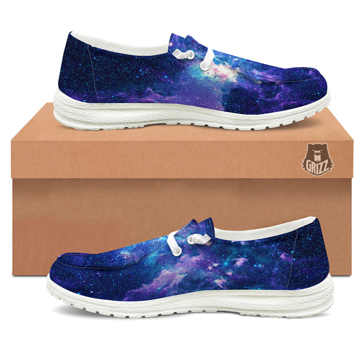 Space Deep Print White Loafers-grizzshop