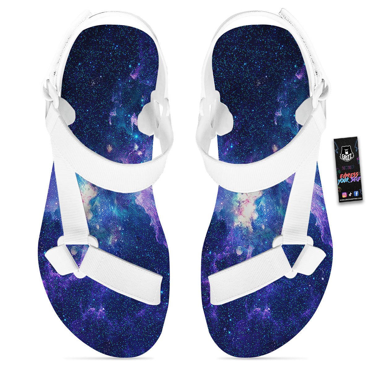 Space Deep Print White Open Toe Sandals-grizzshop