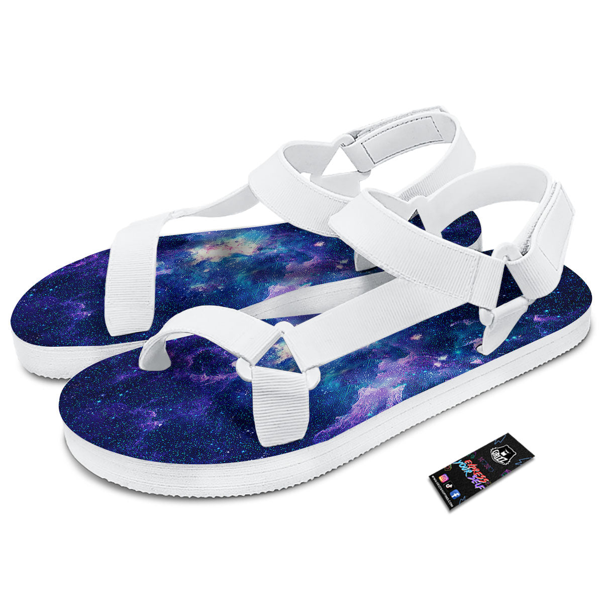 Space Deep Print White Open Toe Sandals-grizzshop
