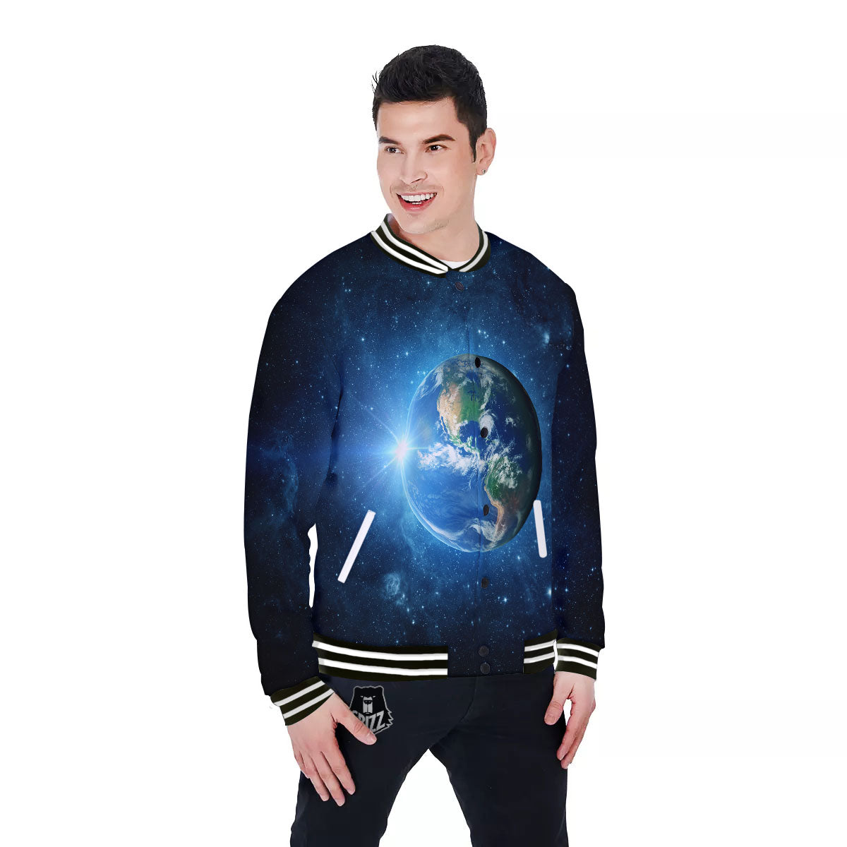 Space Earth Planet And Print Baseball Jacket-grizzshop
