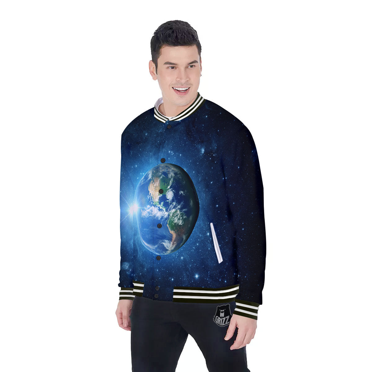Space Earth Planet And Print Baseball Jacket-grizzshop