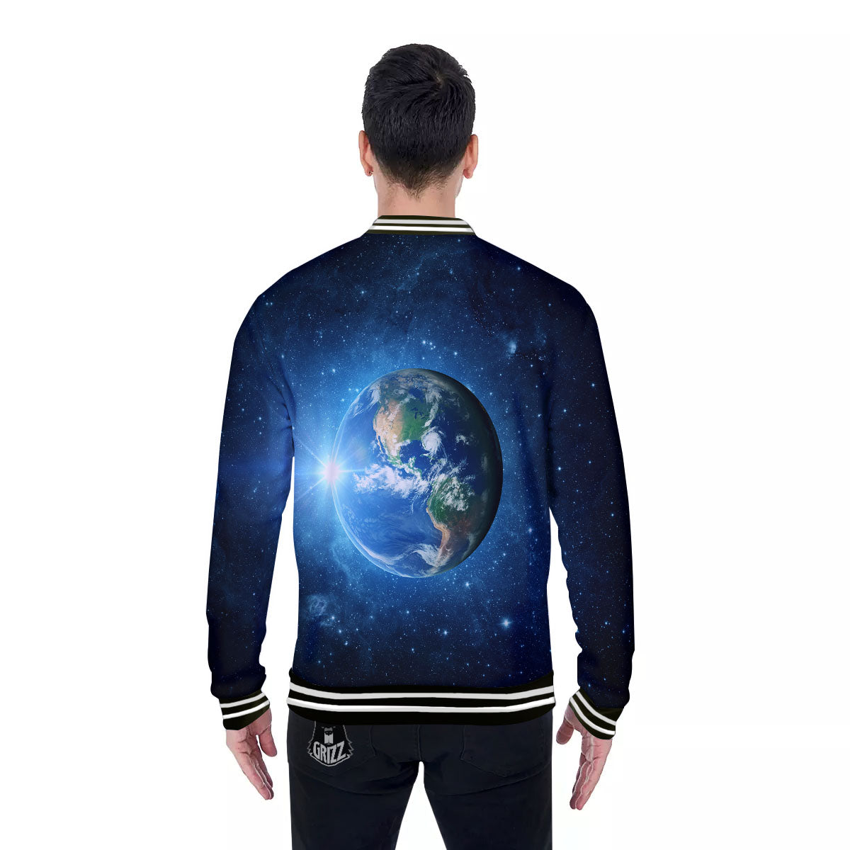 Space Earth Planet And Print Baseball Jacket-grizzshop