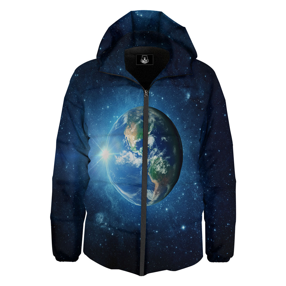 Space Earth Planet And Print Down Jacket-grizzshop