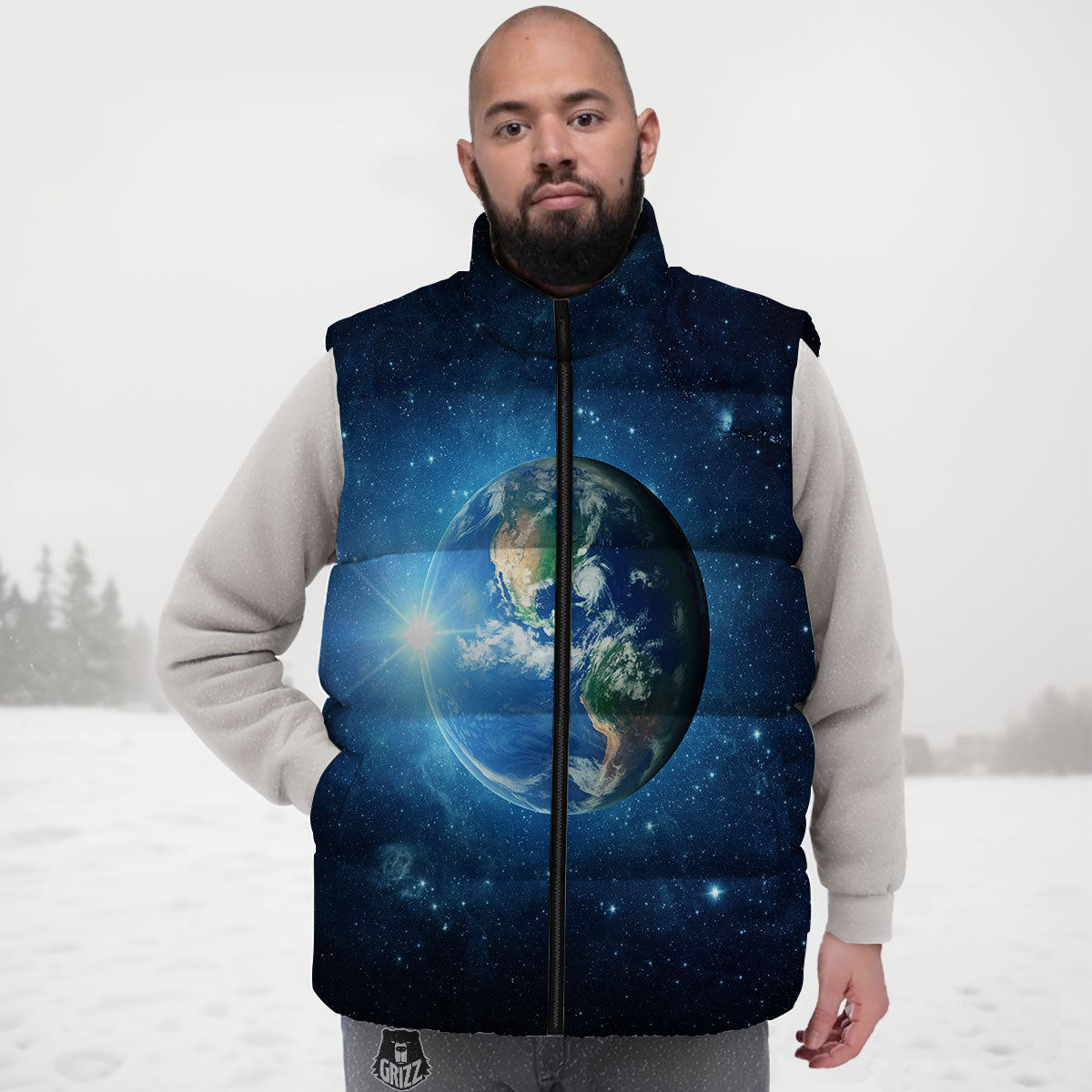 Space Earth Planet And Print Down Vest