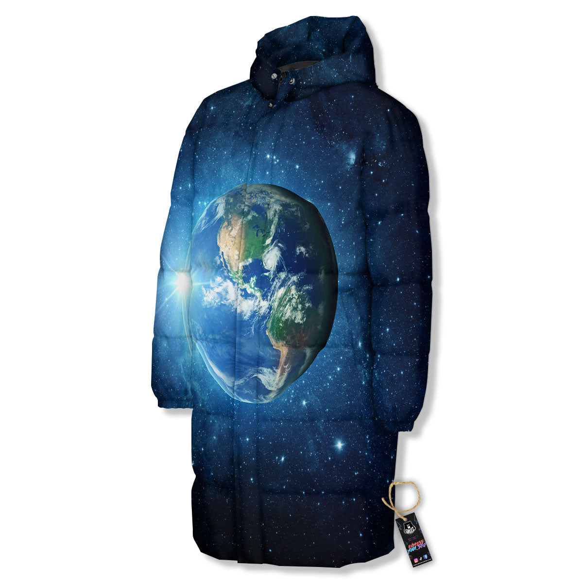 Space Earth Planet And Print Long Down Jacket-grizzshop
