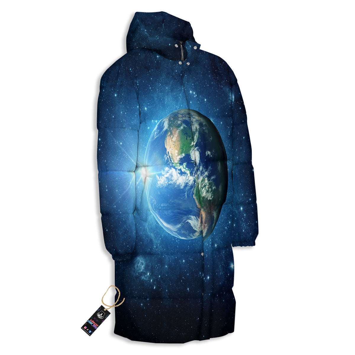 Space Earth Planet And Print Long Down Jacket-grizzshop