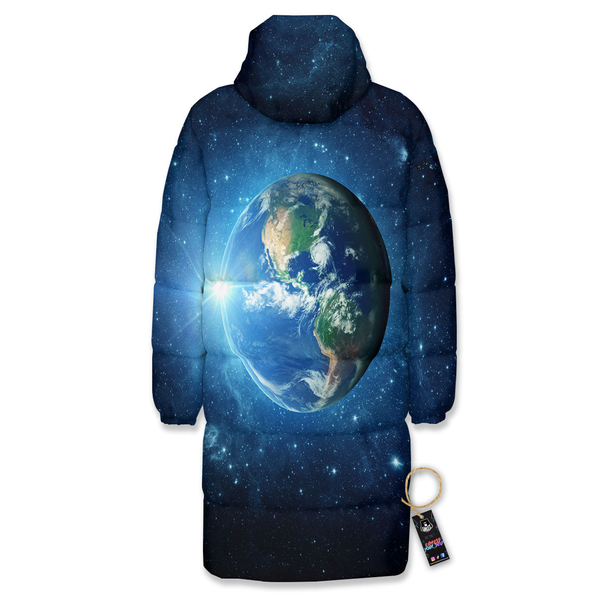 Space Earth Planet And Print Long Down Jacket-grizzshop