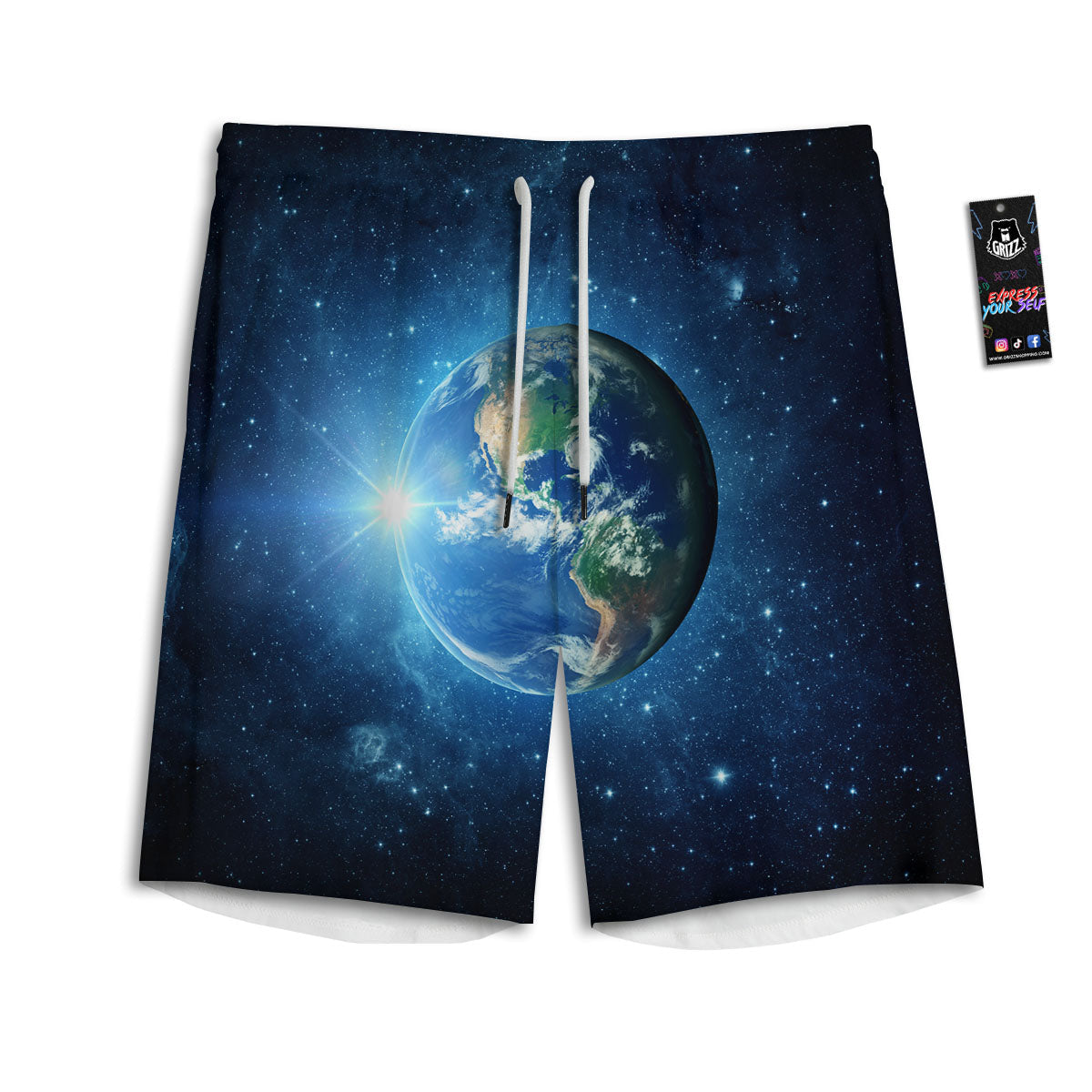 Space Earth Planet And Print Men's Athletic Shorts