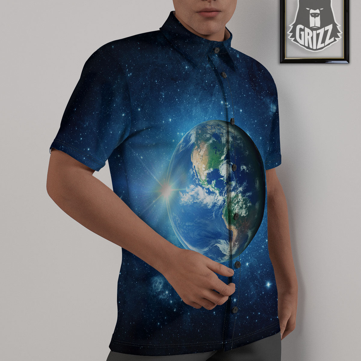 Space Earth Planet And Print Untucked Shirts-grizzshop