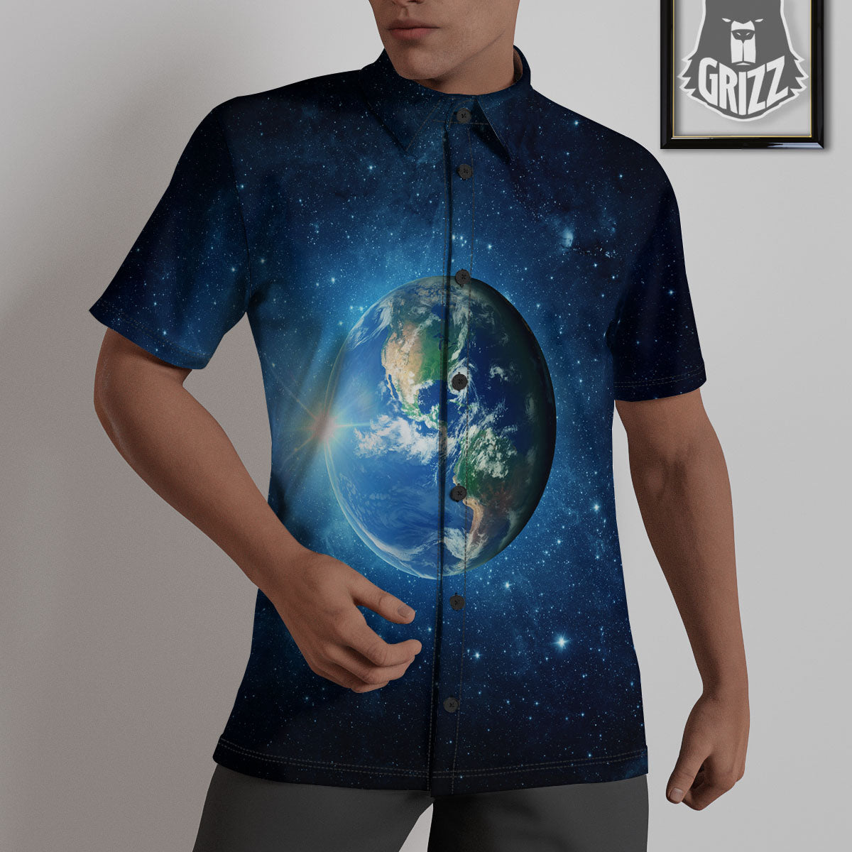 Space Earth Planet And Print Untucked Shirts-grizzshop