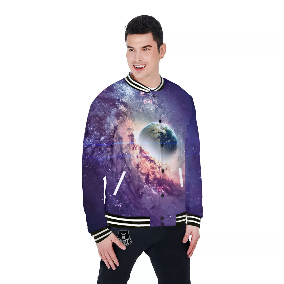 Space Endless Print Baseball Jacket-grizzshop