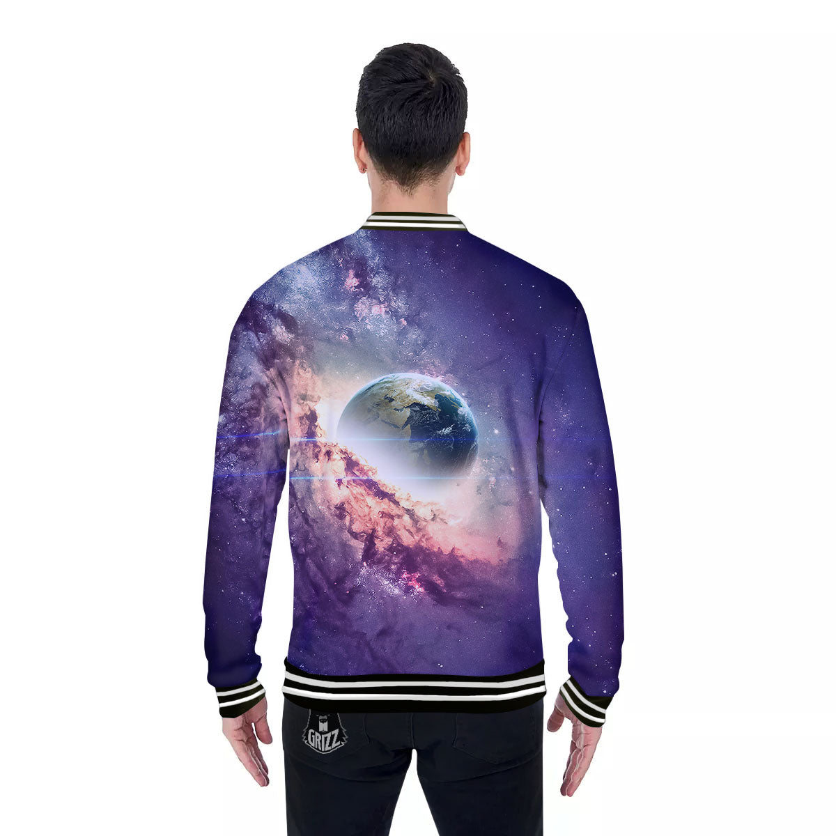 Space Endless Print Baseball Jacket-grizzshop