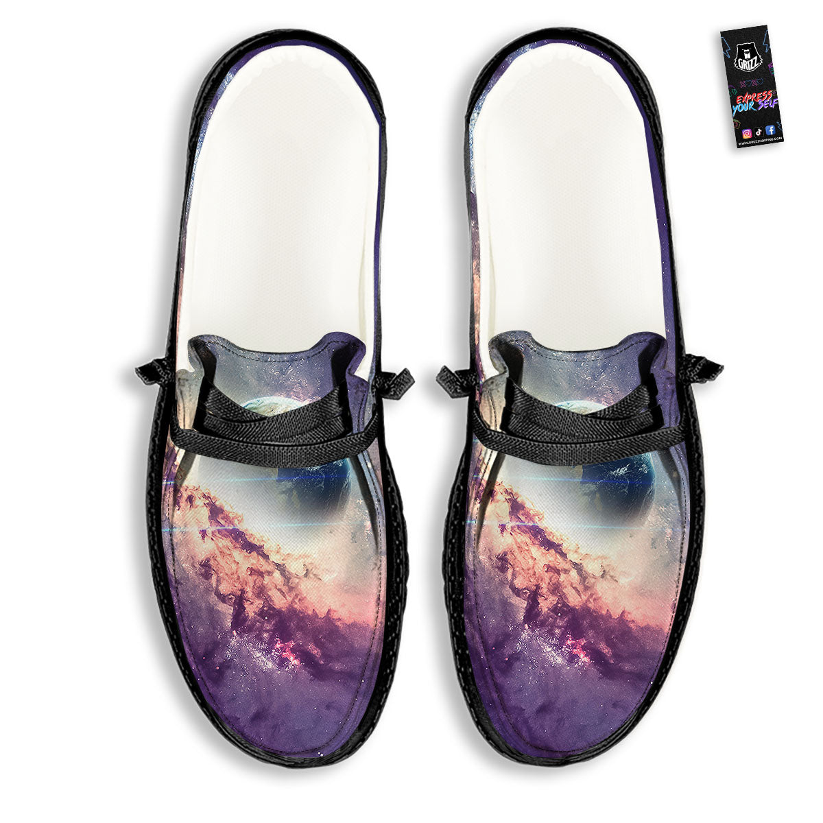 Space Endless Print Black Loafers-grizzshop