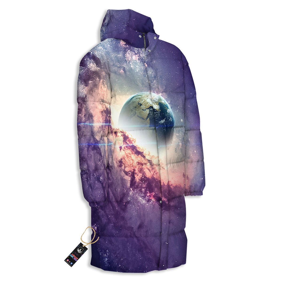 Space Endless Print Long Down Jacket-grizzshop