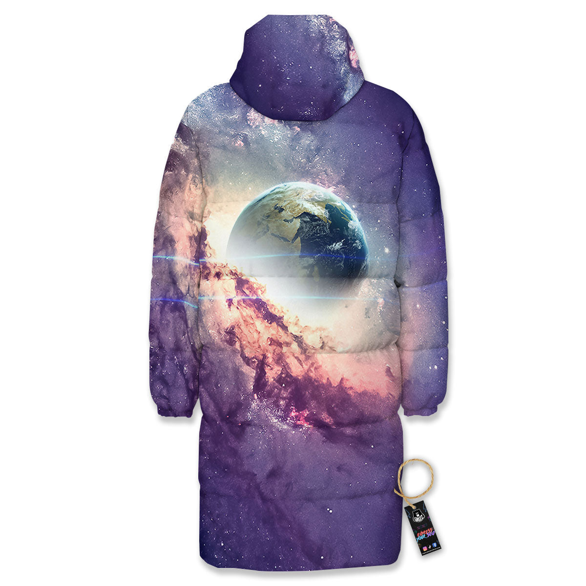 Space Endless Print Long Down Jacket-grizzshop