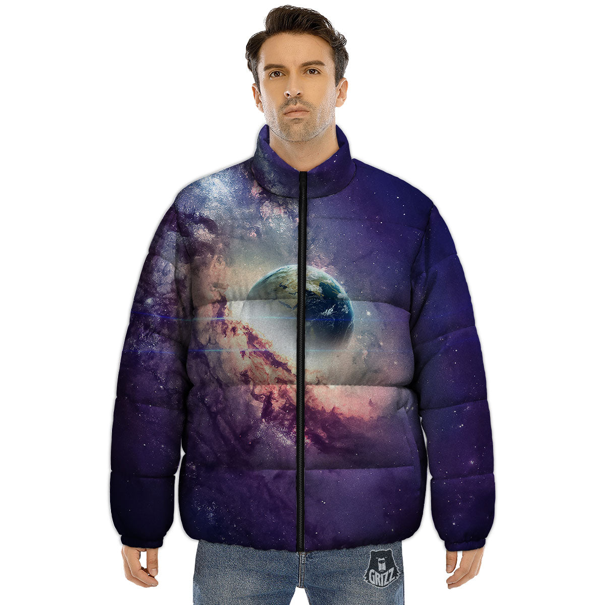 Space Endless Print Puffer Jacket-grizzshop