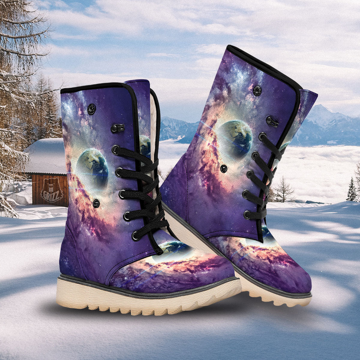 Space Endless Print Snow Boots-grizzshop