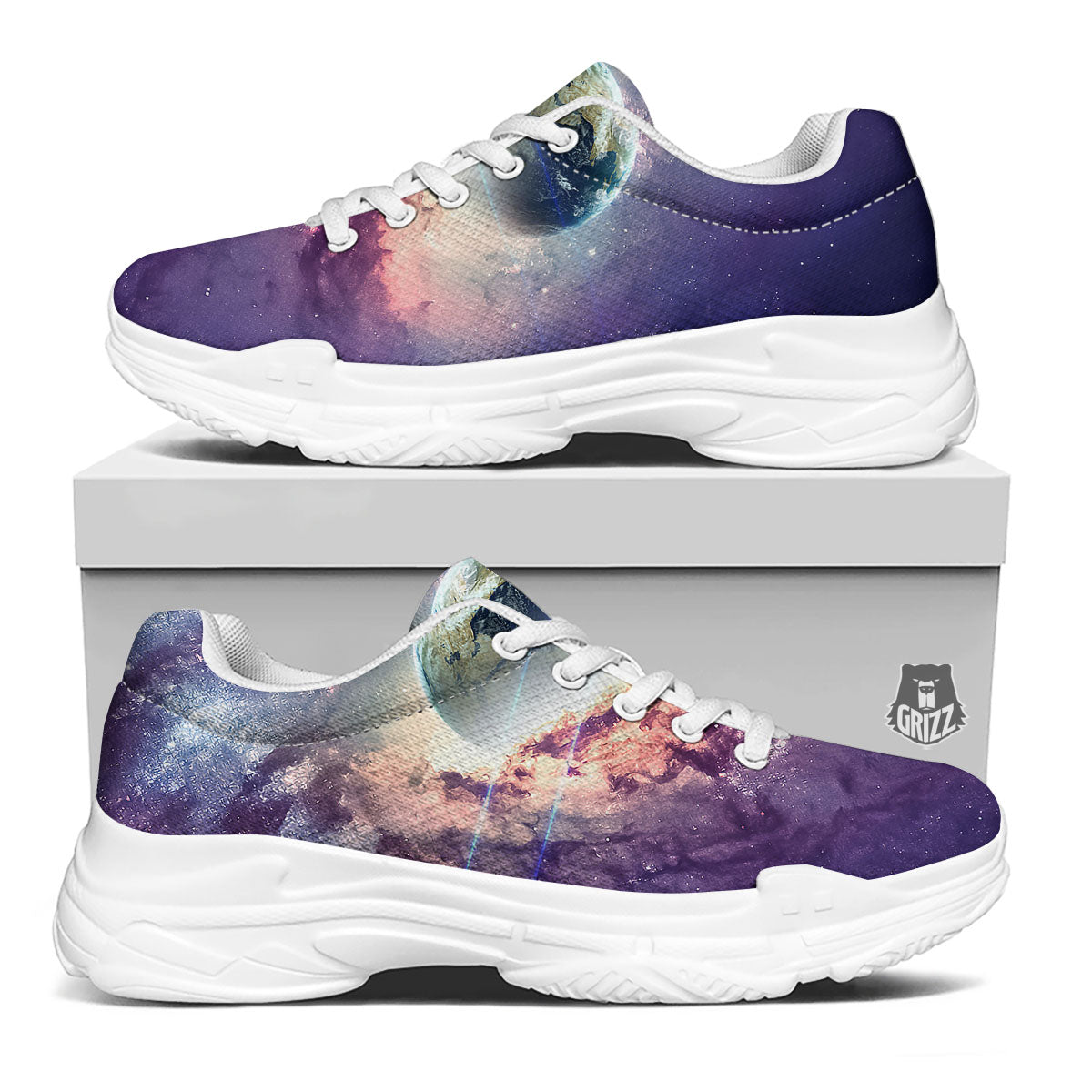 Space Endless Print White Chunky Shoes-grizzshop