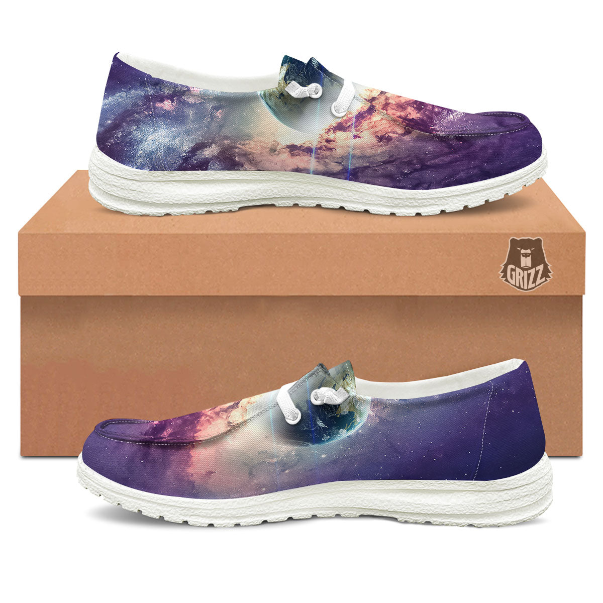 Space Endless Print White Loafers-grizzshop