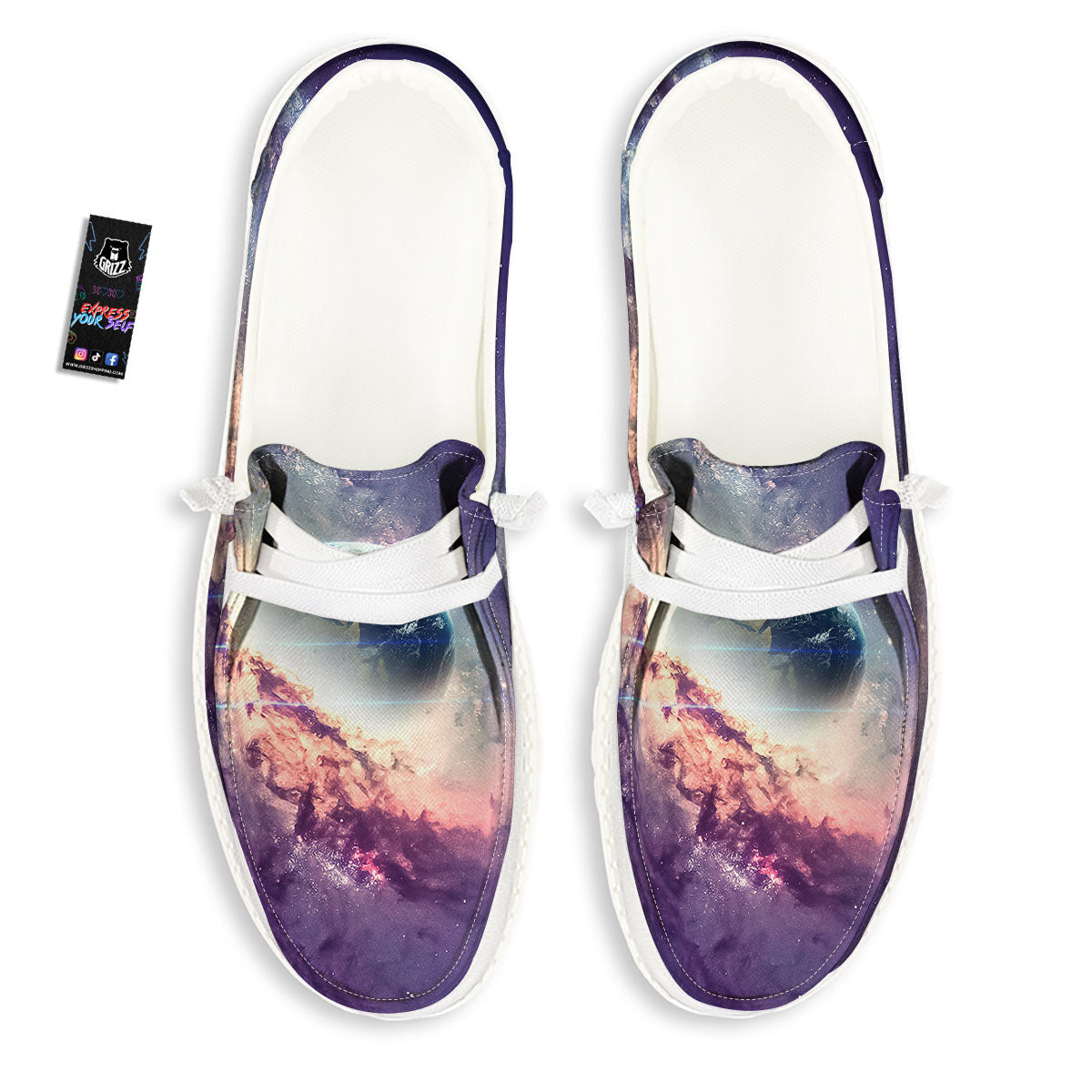 Space Endless Print White Loafers-grizzshop