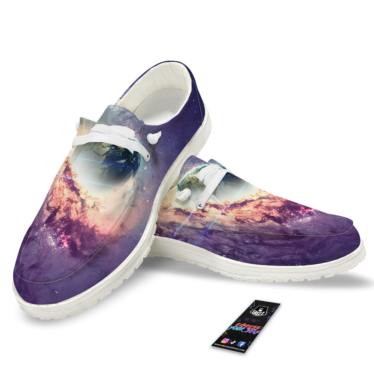 Space Endless Print White Loafers-grizzshop