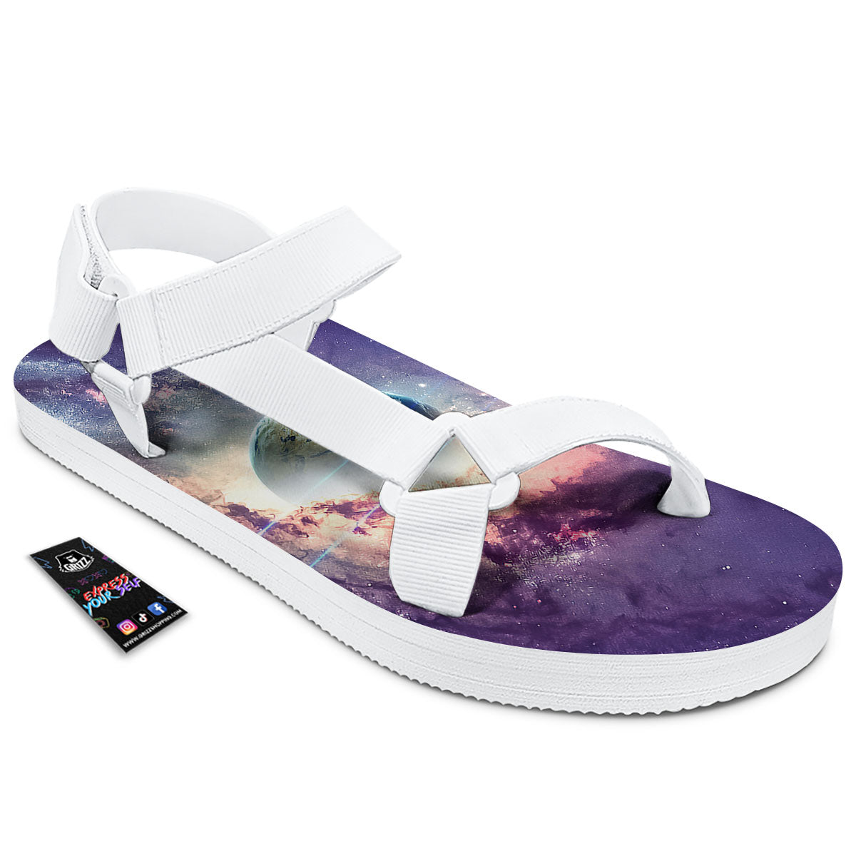 Space Endless Print White Open Toe Sandals-grizzshop