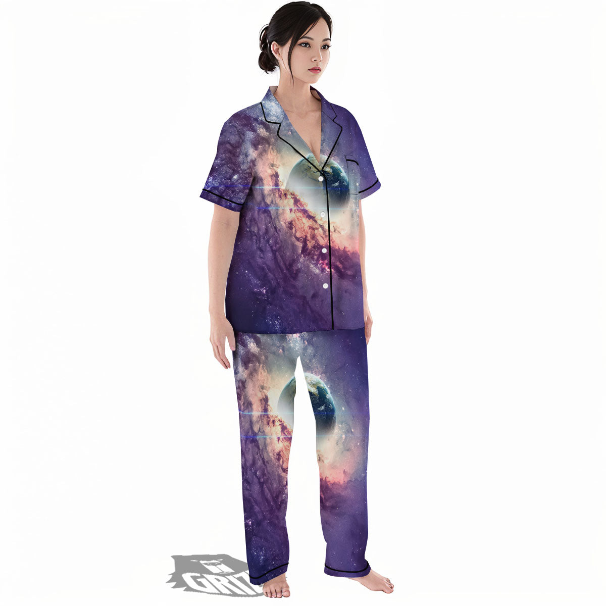 Space Endless Print Women's Pajamas Set-grizzshop