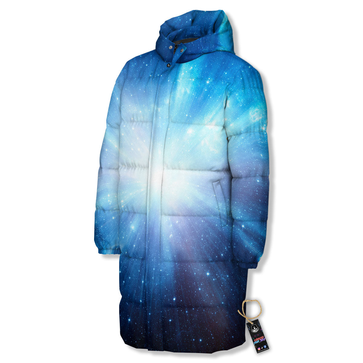 Space Light Blue Print Long Down Jacket-grizzshop
